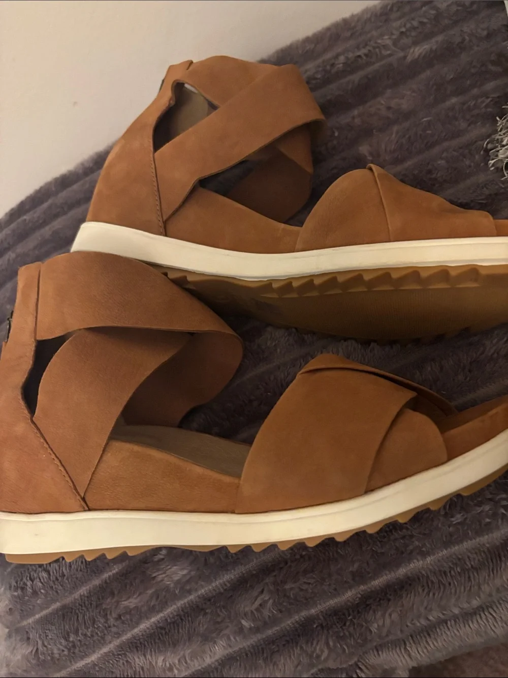 Eileen Fisher Viv Tumbled Nubuck Wedge Sandals Tan,8